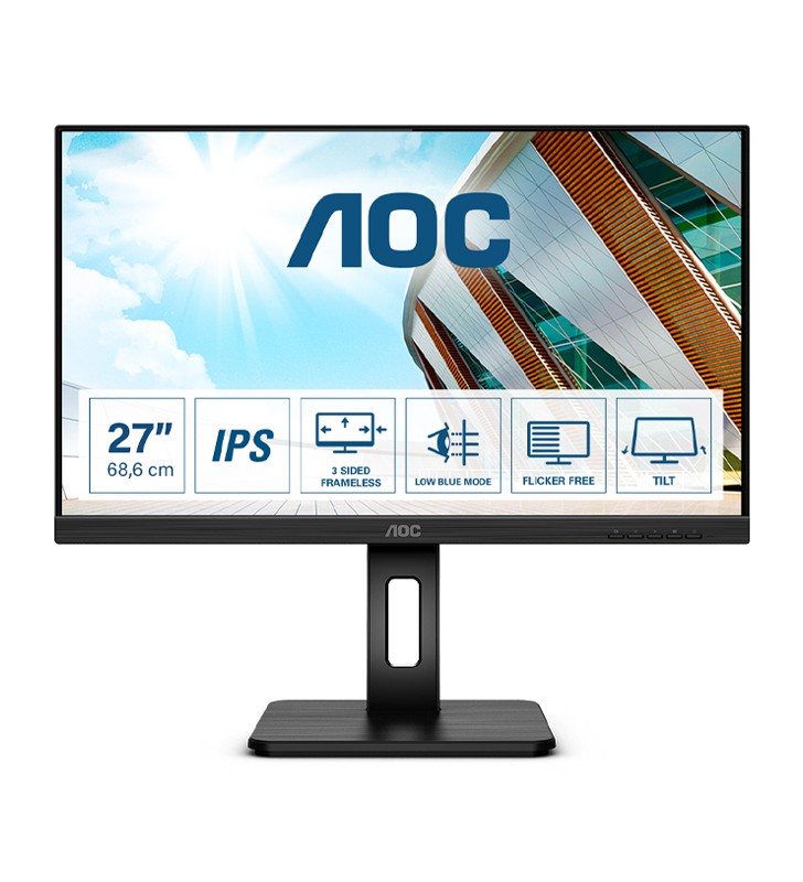 Monitor AOC Q27P2Q 27 Pollici 2560x1440 Quad HD USB VGA HDMI DisplayPort Black